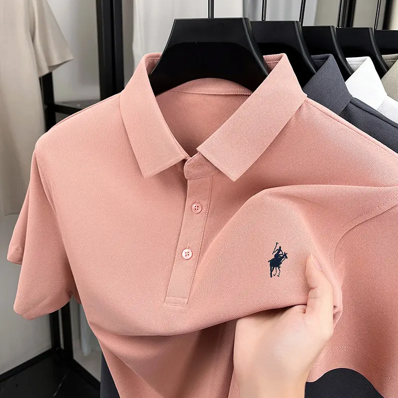 High end brand ice silk short sleeve polo shirt men's summer new trend exquisite Paul embroidery casual business golf T-shirt