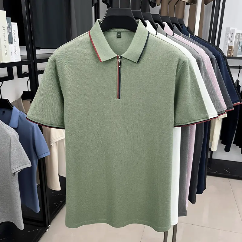High quality fashion half zipper short sleeve polo shirt breathable comfort trend temperament summer new men's casual T-shirt