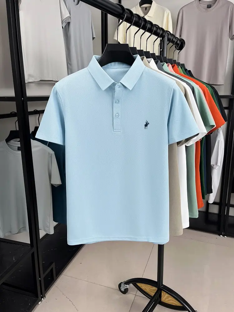 High end brand ice silk short sleeve polo shirt men's summer new trend exquisite Paul embroidery casual business golf T-shirt