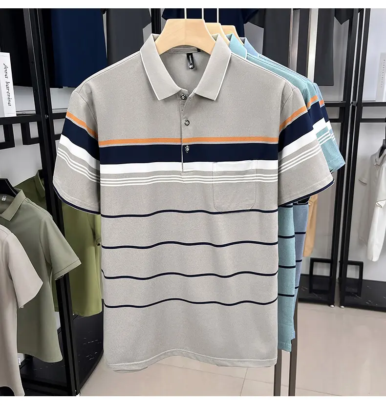 Luxury fashion color blocked striped short sleeve polo shirt men's lapel top summer high-end brand business casual Paul T-shirt