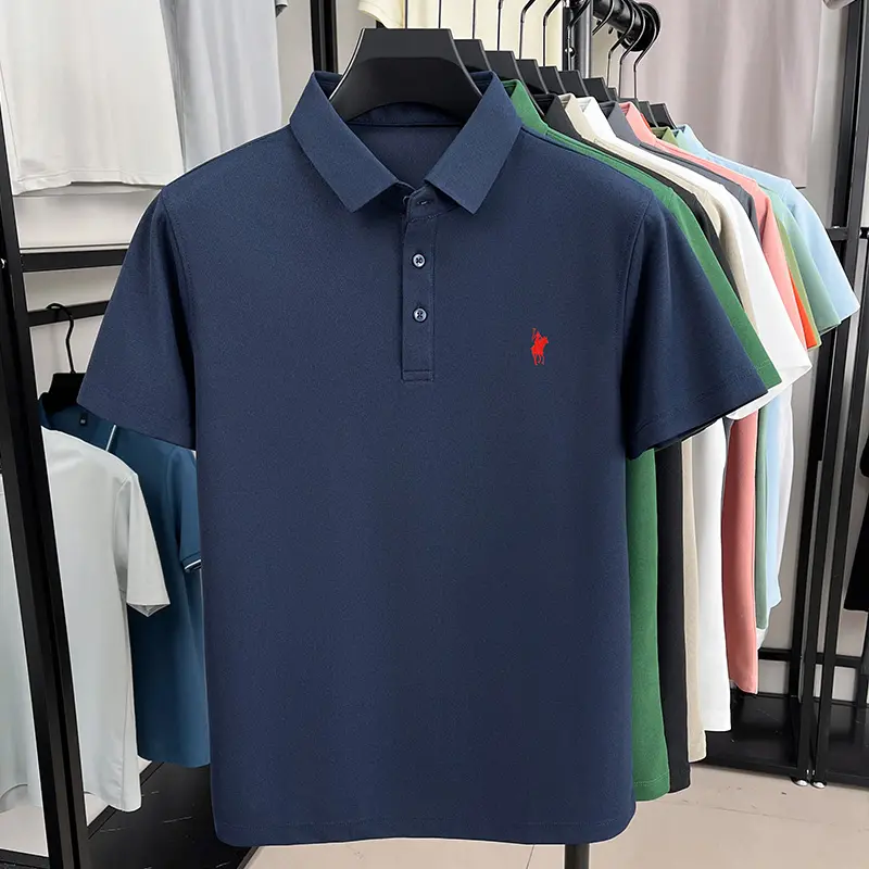 High end brand ice silk short sleeve polo shirt men's summer new trend exquisite Paul embroidery casual business golf T-shirt