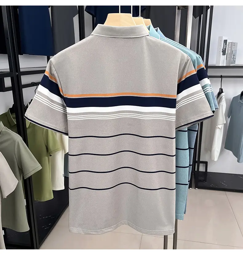 Luxury fashion color blocked striped short sleeve polo shirt men's lapel top summer high-end brand business casual Paul T-shirt