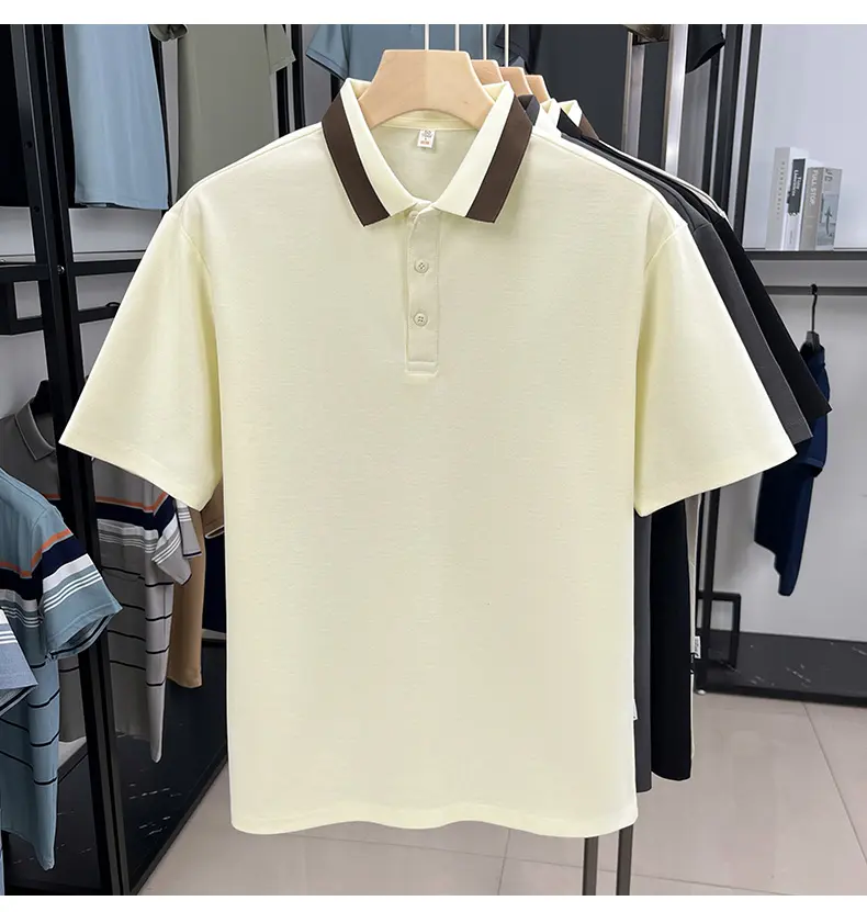 High end cotton color blocked lapel short sleeve T-shirt men's summer trend youth new solid color loose Korean casual polo shirt