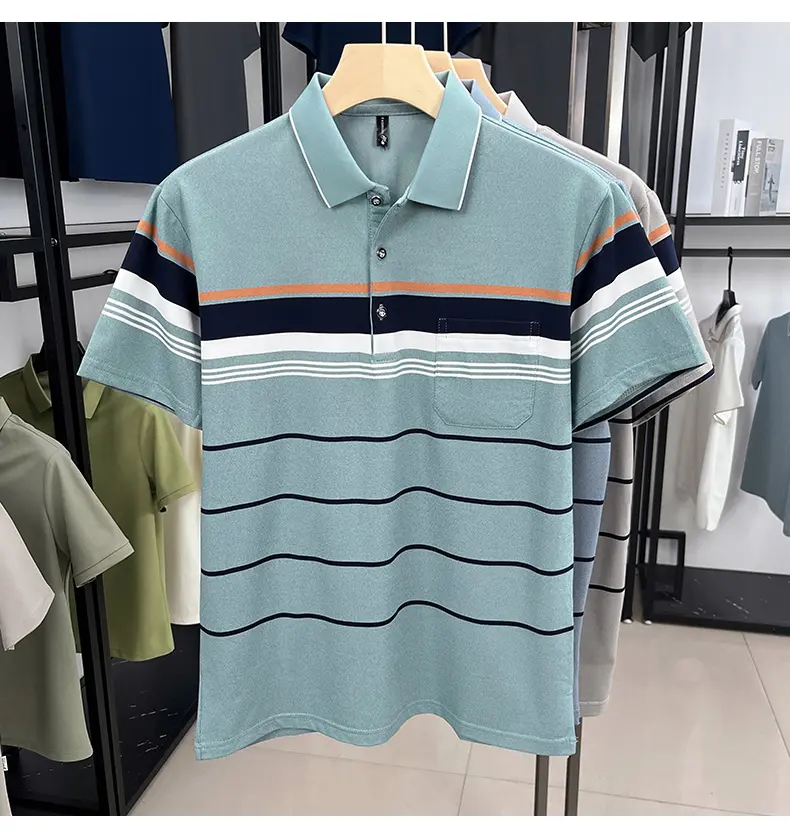Luxury fashion color blocked striped short sleeve polo shirt men's lapel top summer high-end brand business casual Paul T-shirt