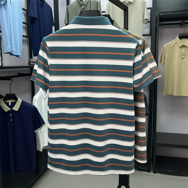 Brand exquisite letter emboss men short sleeve polo shirt high-end business casual Korean style T-shirt fashion striped new top