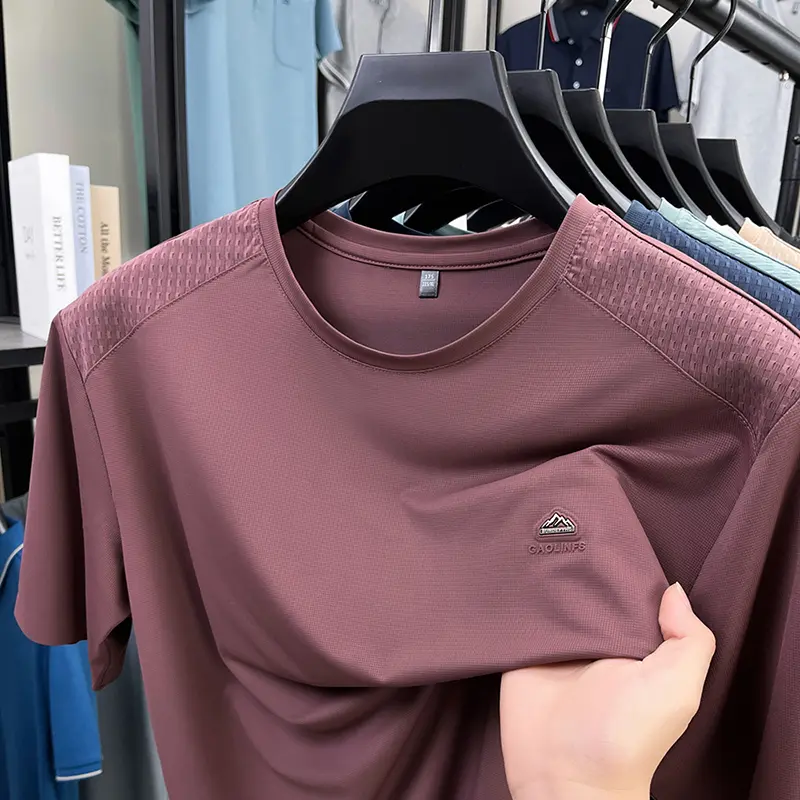 Luxury brand short sleeve T-shirt men's fashion letter embroidery summer new silk comfortable breathable casual round neck top
