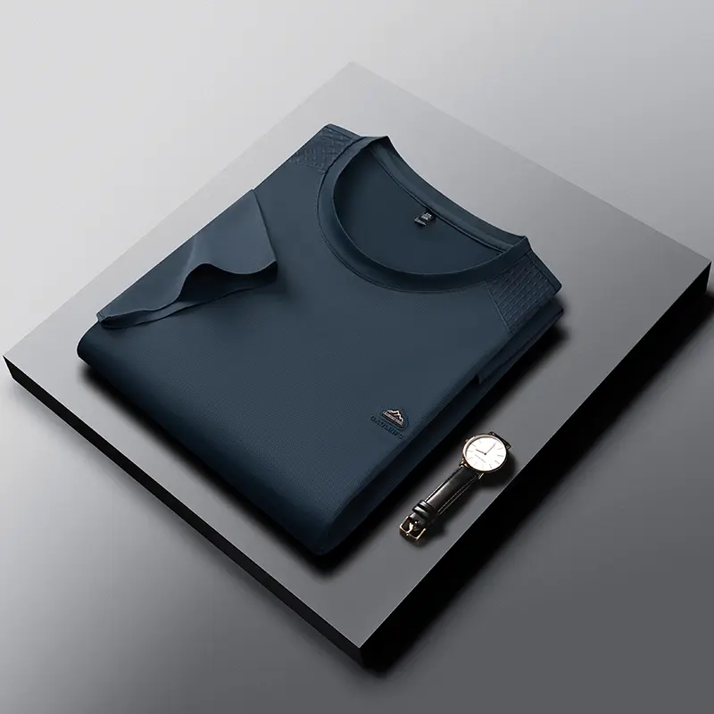 Luxury brand short sleeve T-shirt men's fashion letter embroidery summer new silk comfortable breathable casual round neck top