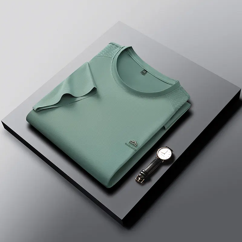 Luxury brand short sleeve T-shirt men's fashion letter embroidery summer new silk comfortable breathable casual round neck top