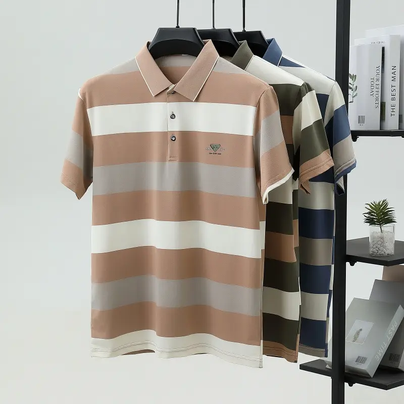 Luxury brand embossed short sleeve polo shirt summer new fashion T-shirt striped color blocked golf business casual men's wear