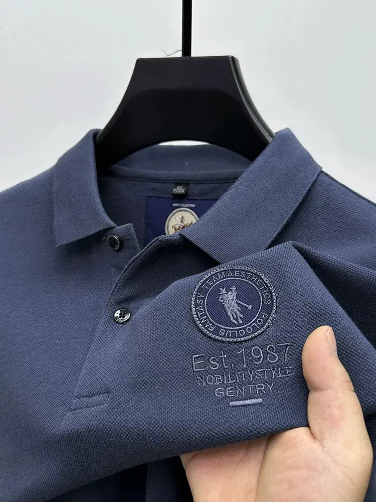 High end brand men's short sleeve polo shirt fashionable round badge letter embossed summer breathable casual new lapel T-shirt