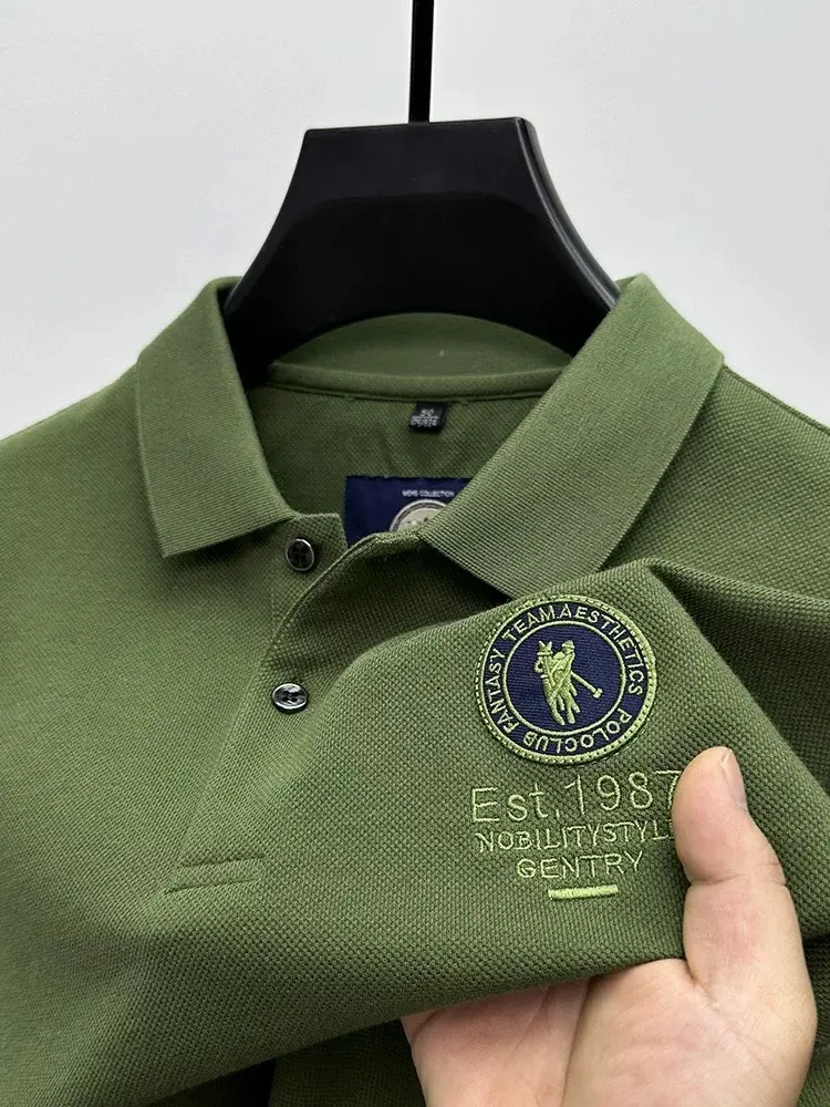 High end brand men's short sleeve polo shirt fashionable round badge letter embossed summer breathable casual new lapel T-shirt