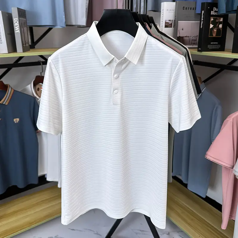 High end personalized line design short sleeve polo shirt fashion men's summer T-shirt ice silk no trace solid color casual top