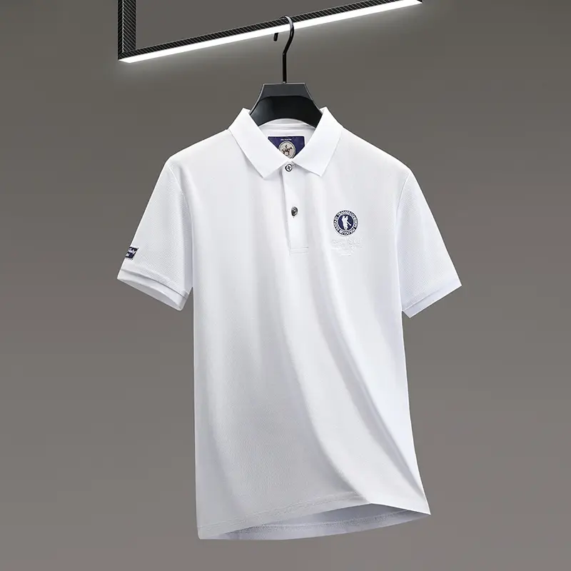 High end brand men's short sleeve polo shirt fashionable round badge letter embossed summer breathable casual new lapel T-shirt