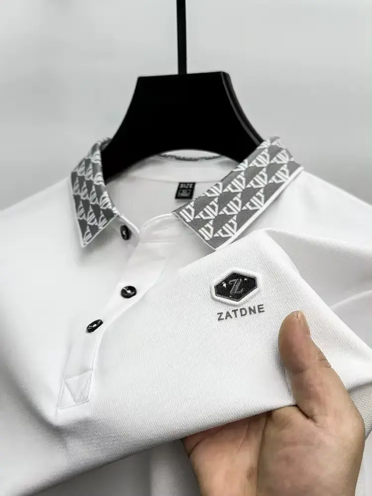 High end brand fashion letter printed short sleeved POLO shirt men's summer fashion striped collar casual T-shirt breathable top