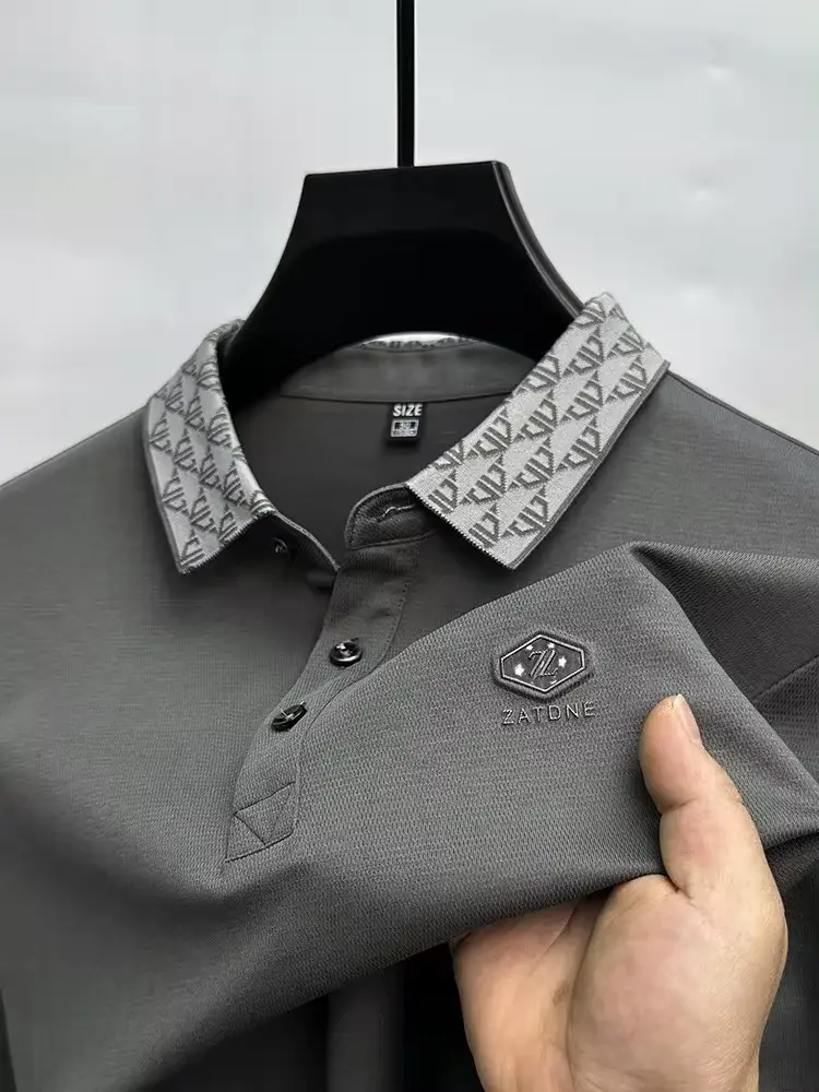 High end brand fashion letter printed short sleeved POLO shirt men's summer fashion striped collar casual T-shirt breathable top