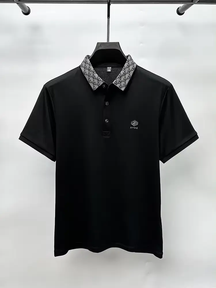 High end brand fashion letter printed short sleeved POLO shirt men's summer fashion striped collar casual T-shirt breathable top