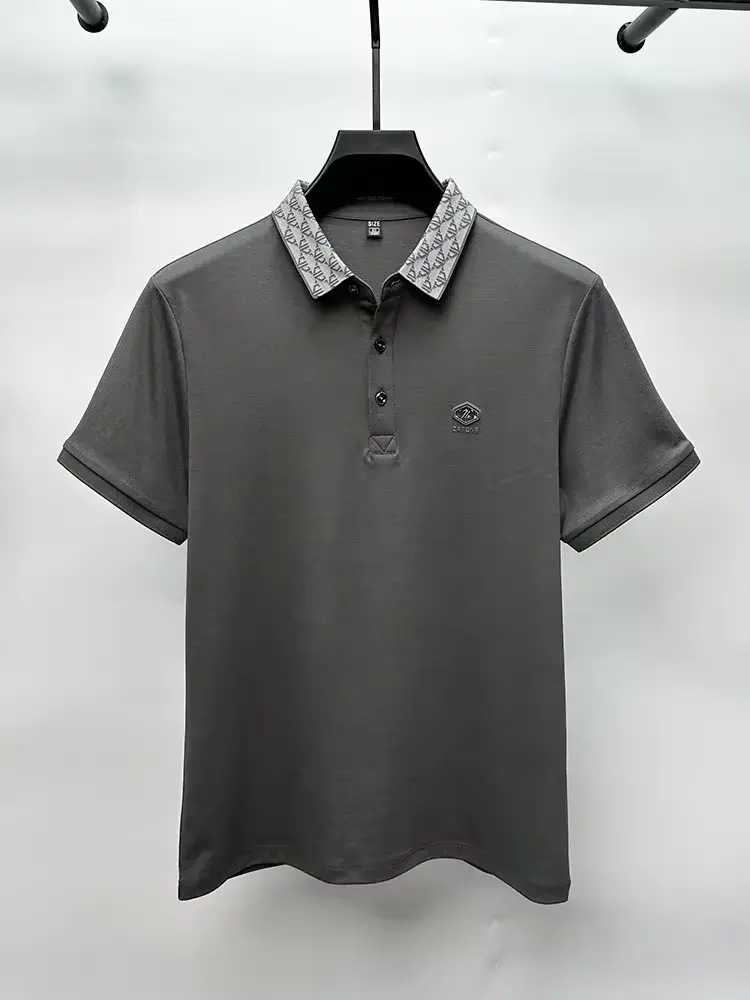 High end brand fashion letter printed short sleeved POLO shirt men's summer fashion striped collar casual T-shirt breathable top