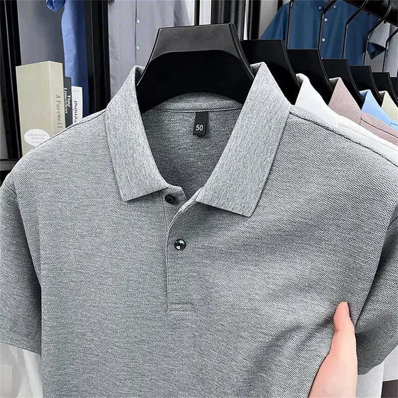 High end 100% cotton men short sleeve polo shirt fashion simple breathable summer new business casual solid color lapel T-shirt