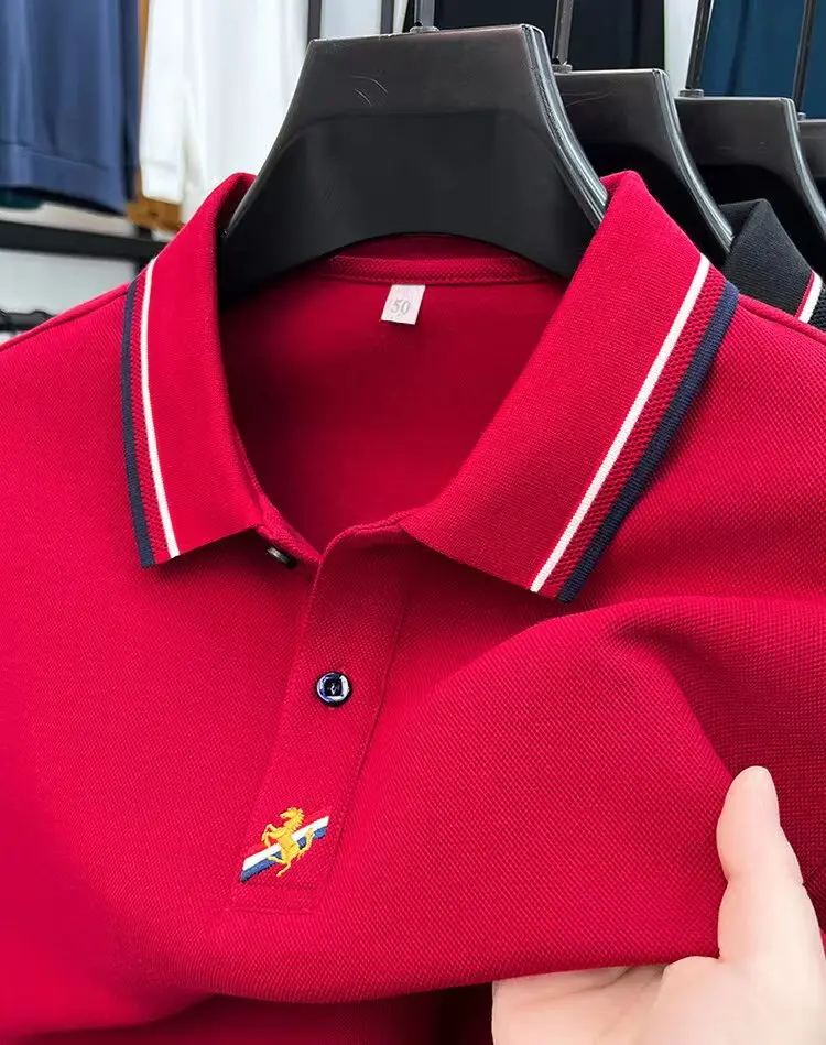 High end brand 100% cotton polo shirt for men's long sleeved 2024 Spring and Autumn new exquisite embroidered casual T-shirt