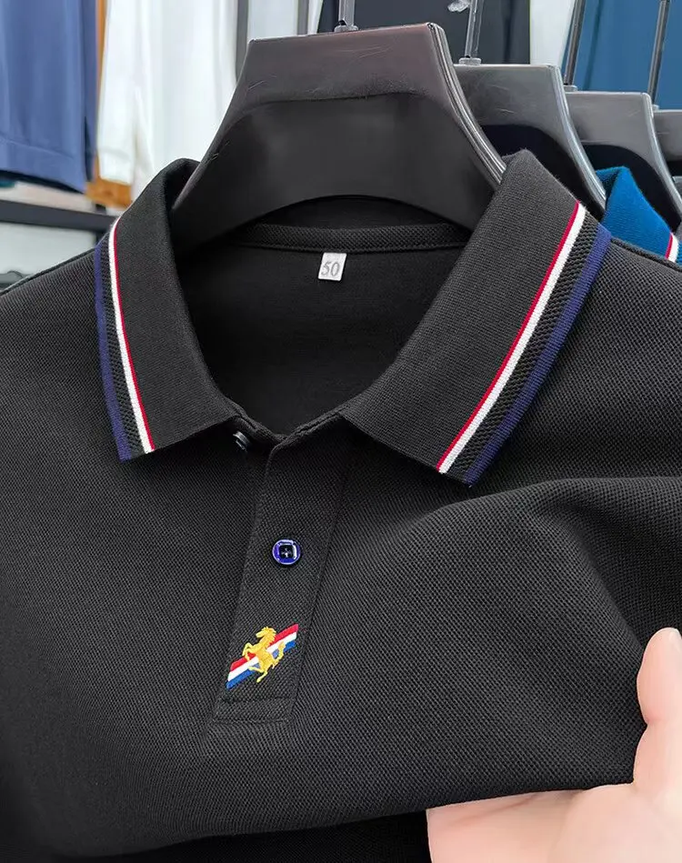 High end brand 100% cotton polo shirt for men's long sleeved 2024 Spring and Autumn new exquisite embroidered casual T-shirt