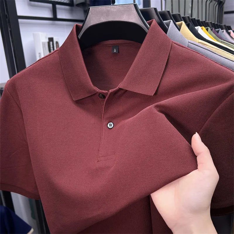 High end 100% cotton men short sleeve polo shirt fashion simple breathable summer new business casual solid color lapel T-shirt