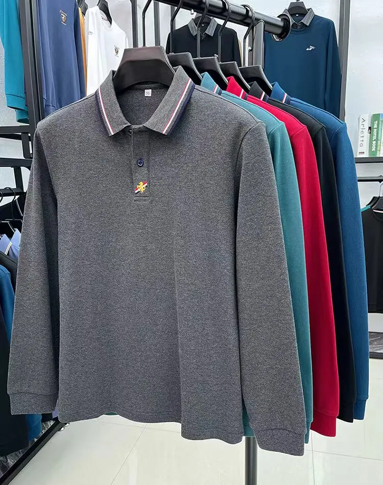 High end brand 100% cotton polo shirt for men's long sleeved 2024 Spring and Autumn new exquisite embroidered casual T-shirt