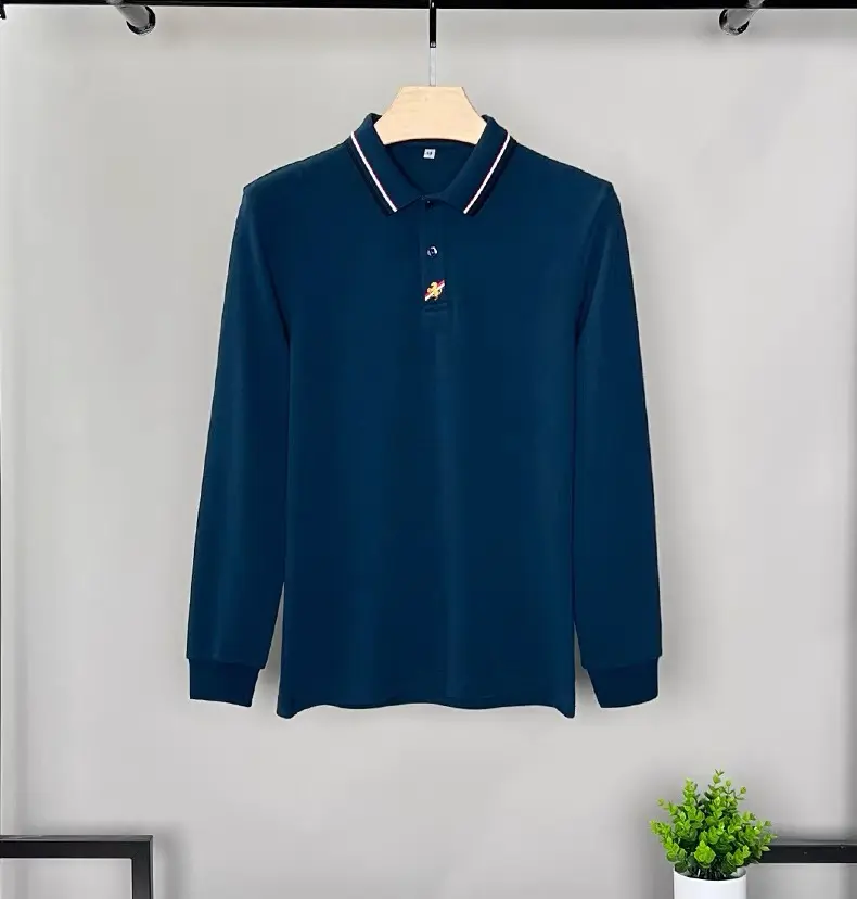 High end brand 100% cotton polo shirt for men's long sleeved 2024 Spring and Autumn new exquisite embroidered casual T-shirt