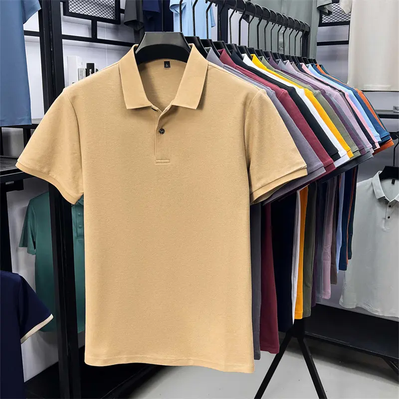 High end 100% cotton men short sleeve polo shirt fashion simple breathable summer new business casual solid color lapel T-shirt