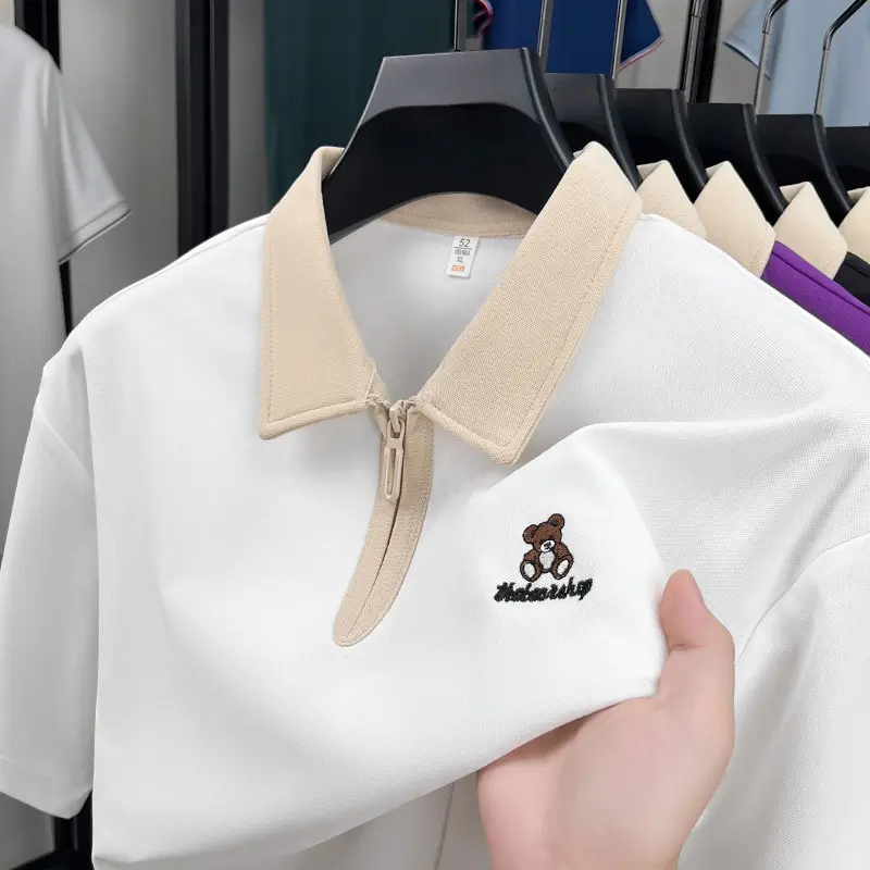 Luxury trendy brand short sleeve polo shirt teddy bear embroidery 2025 summer new fashion comfortable casual men's lapel T-shirt