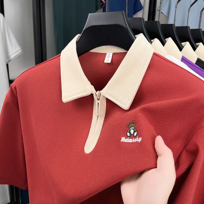 Luxury trendy brand short sleeve polo shirt teddy bear embroidery 2025 summer new fashion comfortable casual men's lapel T-shirt