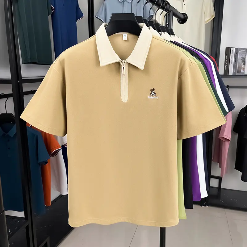Luxury trendy brand short sleeve polo shirt teddy bear embroidery 2025 summer new fashion comfortable casual men's lapel T-shirt