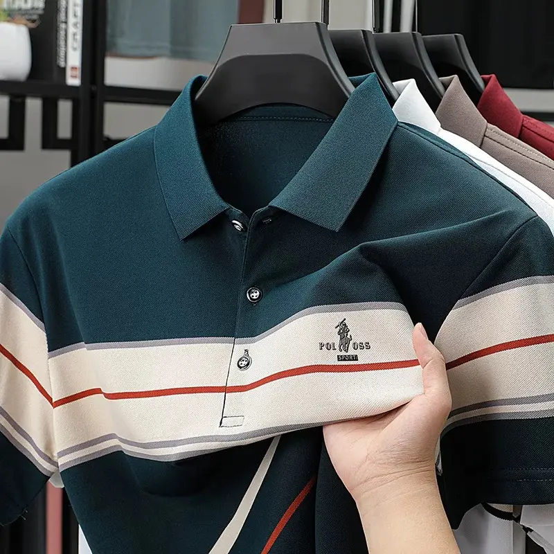 High quality fashion striped short sleeve polo shirt high-end brand embroidery design summer new breathable golf casual T-shirt