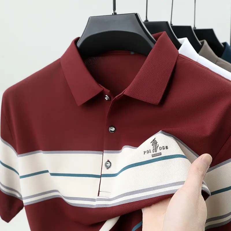 High quality fashion striped short sleeve polo shirt high-end brand embroidery design summer new breathable golf casual T-shirt