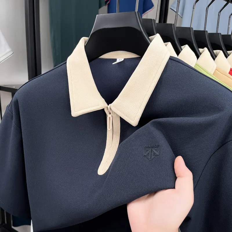 Luxury Half Zipper Short Sleeve Polo Shirt Summer Business and Leisure 2025 New Fashion Brand Letter Printed Men's Lapel T-shirt