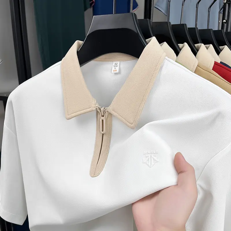 Luxury Half Zipper Short Sleeve Polo Shirt Summer Business and Leisure 2025 New Fashion Brand Letter Printed Men's Lapel T-shirt