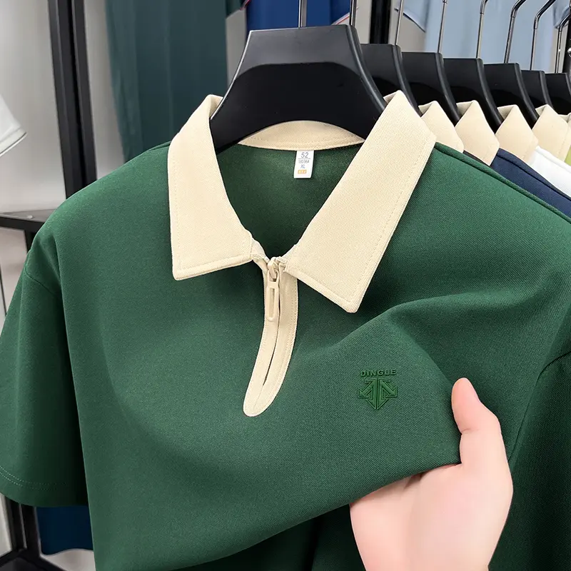 Luxury Half Zipper Short Sleeve Polo Shirt Summer Business and Leisure 2025 New Fashion Brand Letter Printed Men's Lapel T-shirt