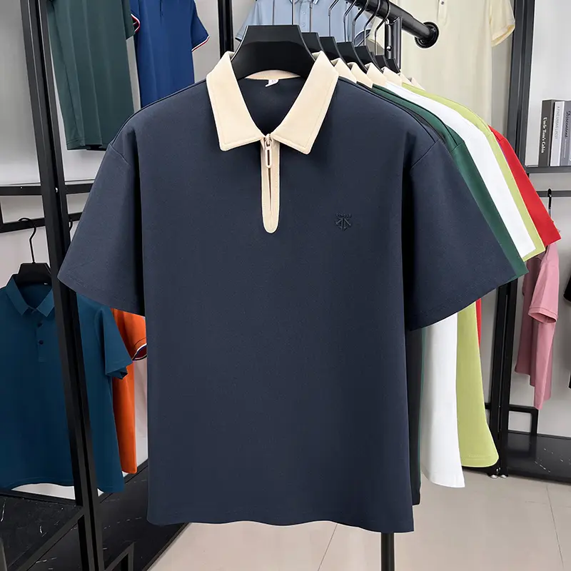 Luxury Half Zipper Short Sleeve Polo Shirt Summer Business and Leisure 2025 New Fashion Brand Letter Printed Men's Lapel T-shirt
