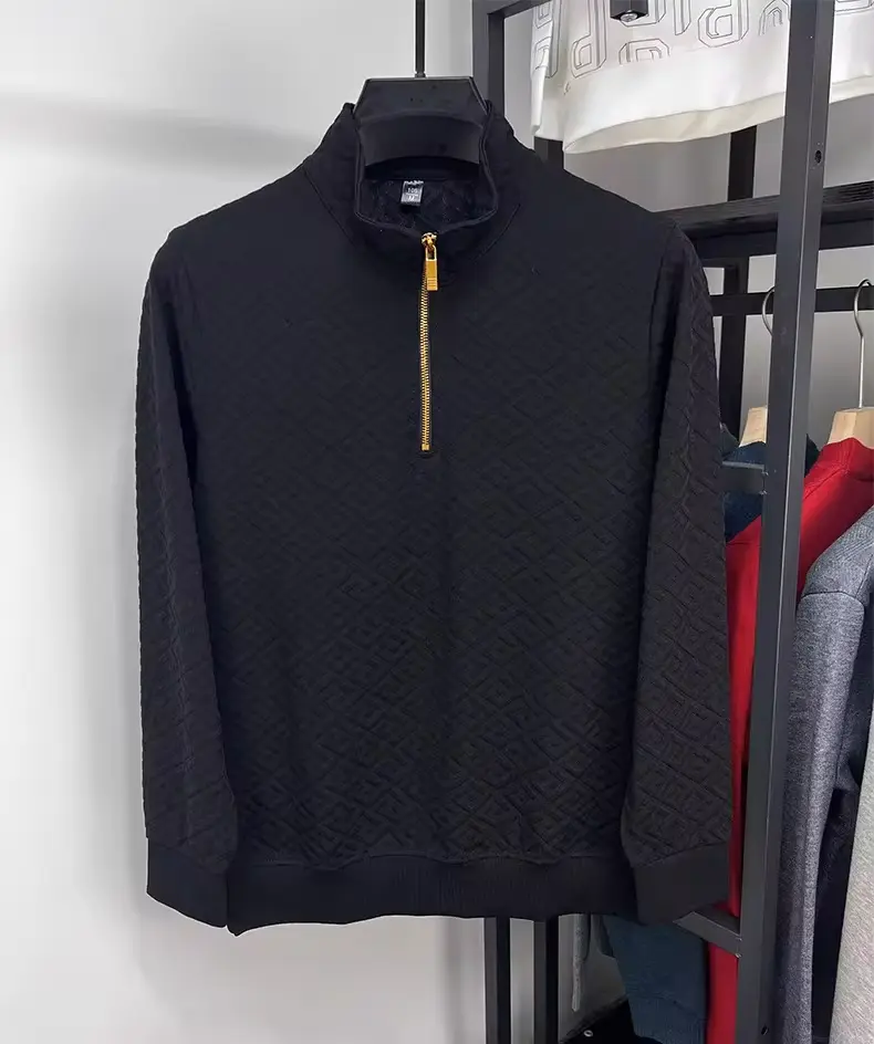 High end brand fashion jacquard long sleeve T-shirt men's casual sweater autumn trend Korean style half zipper collar pullover