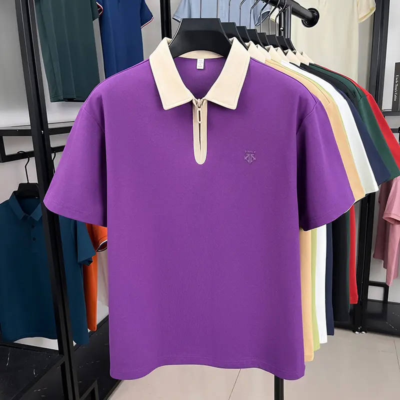 Luxury Half Zipper Short Sleeve Polo Shirt Summer Business and Leisure 2025 New Fashion Brand Letter Printed Men's Lapel T-shirt