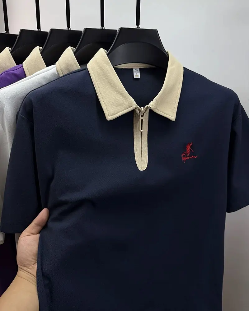 High quality men's short sleeve polo shirt fashion brand Paul Pony embroidery summer casual breathable half zipper lapel T-shirt