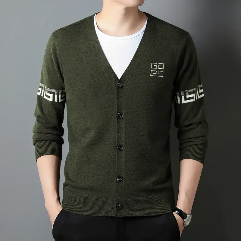 High end brand knitted cardigan men's 2023 spring and autumn new fashion embroidered high-quality V-neck casual sweater coat