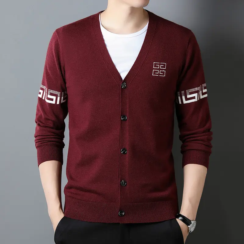 High end brand knitted cardigan men's 2023 spring and autumn new fashion embroidered high-quality V-neck casual sweater coat