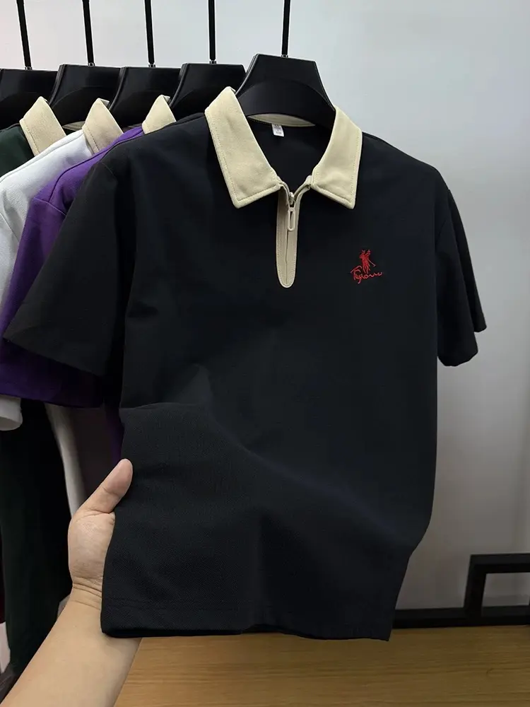 High quality men's short sleeve polo shirt fashion brand Paul Pony embroidery summer casual breathable half zipper lapel T-shirt