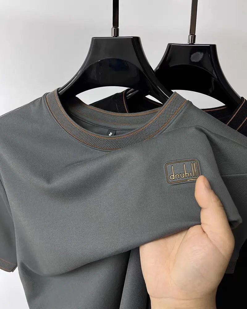 High quality soft cotton short sleeve round neck men's T-shirt  summer new fashionable embossed design breathable leisure top