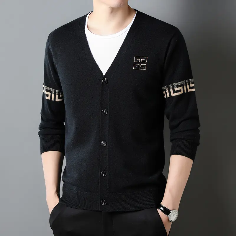 High end brand knitted cardigan men's 2023 spring and autumn new fashion embroidered high-quality V-neck casual sweater coat