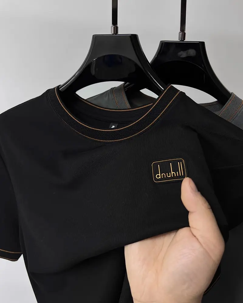 High quality soft cotton short sleeve round neck men's T-shirt  summer new fashionable embossed design breathable leisure top