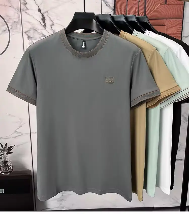 High quality soft cotton short sleeve round neck men's T-shirt  summer new fashionable embossed design breathable leisure top