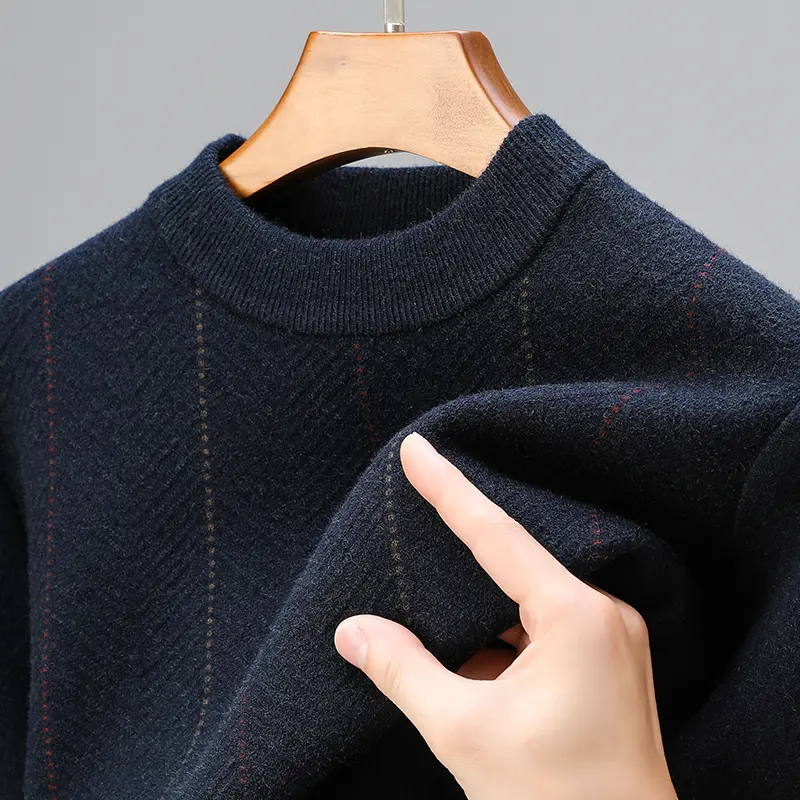 High end fashion popular autumn and winter round neck sweater men's autumn winter new style striped warm thick knitted pullover