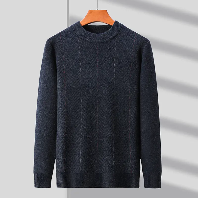 High end fashion popular autumn and winter round neck sweater men's autumn winter new style striped warm thick knitted pullover