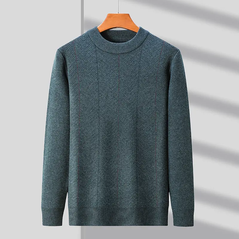 High end fashion popular autumn and winter round neck sweater men's autumn winter new style striped warm thick knitted pullover